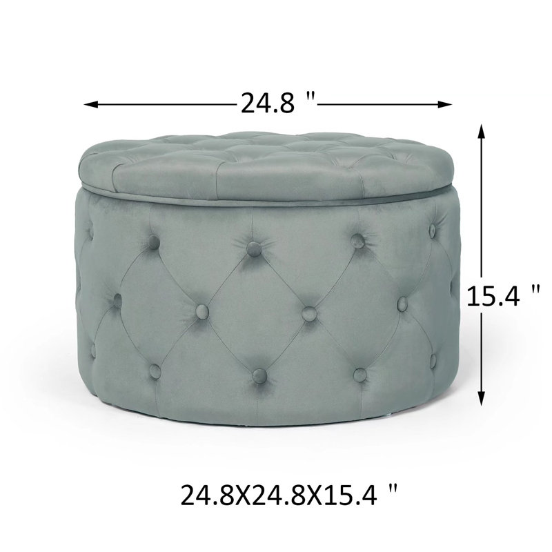 Gray Velvet Tufted Round Storage Ottoman