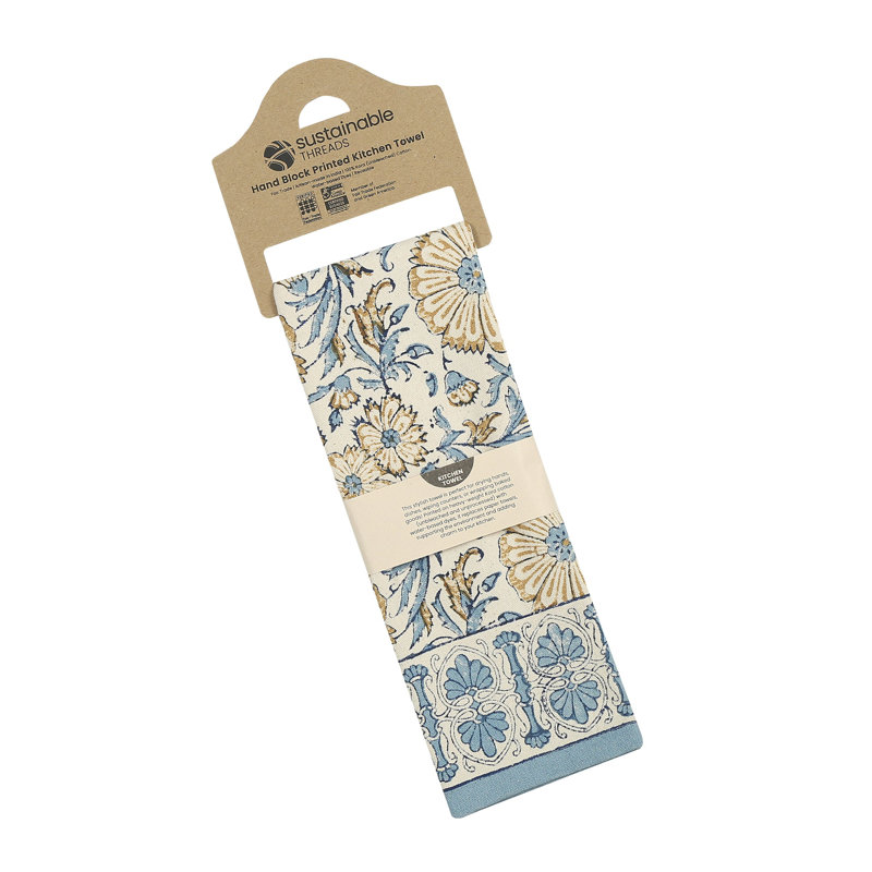 BLOOM Hand Block Printed Kitchen Towel , Blue
