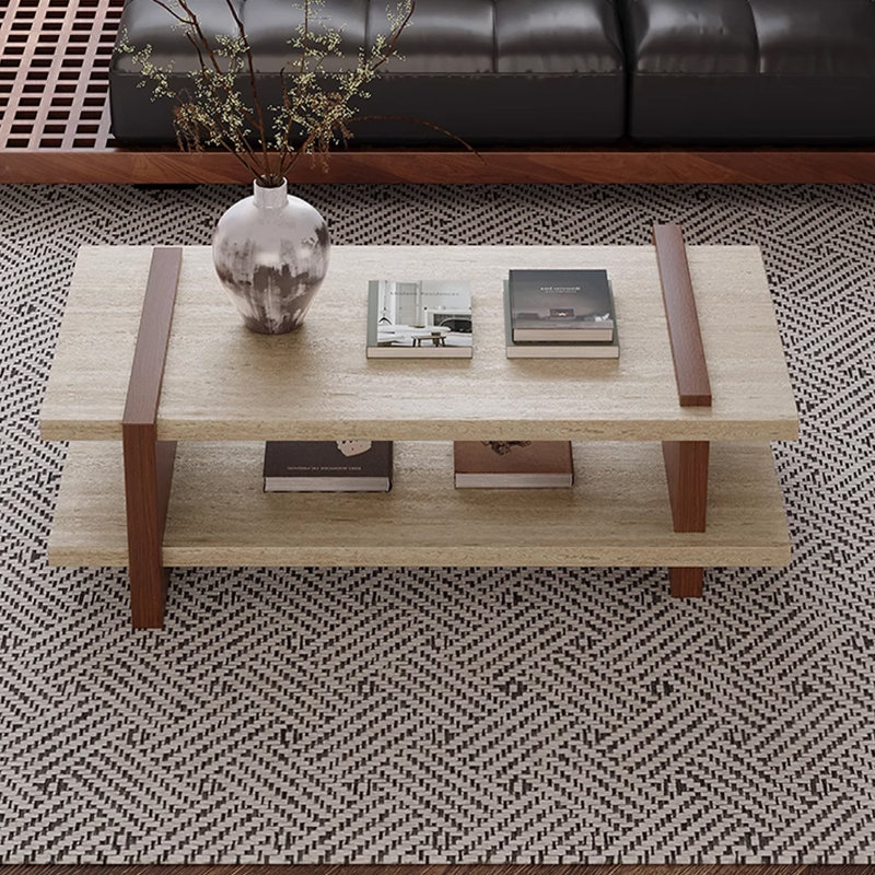 Table basse en travertin Wabi-sabi, Brun rougeâtre, H 14,56 po x L 43,3 po x l 23,62 po