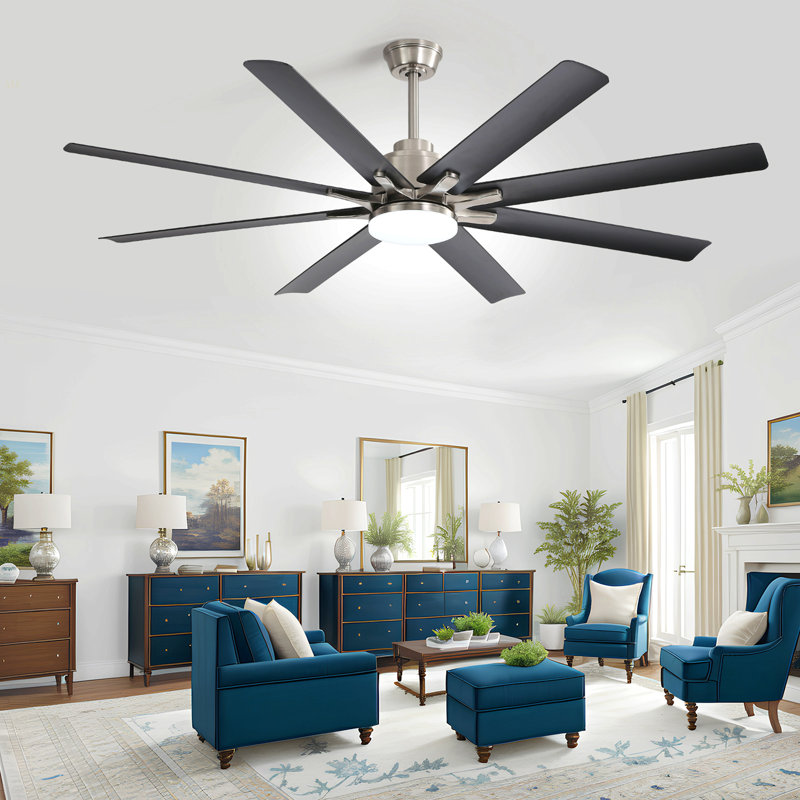 66 Inch Modern Ceiling Fan With Lights And Smart Remote Control 6 Speed Reversible Noiseless DC Motor For Indoor, Black