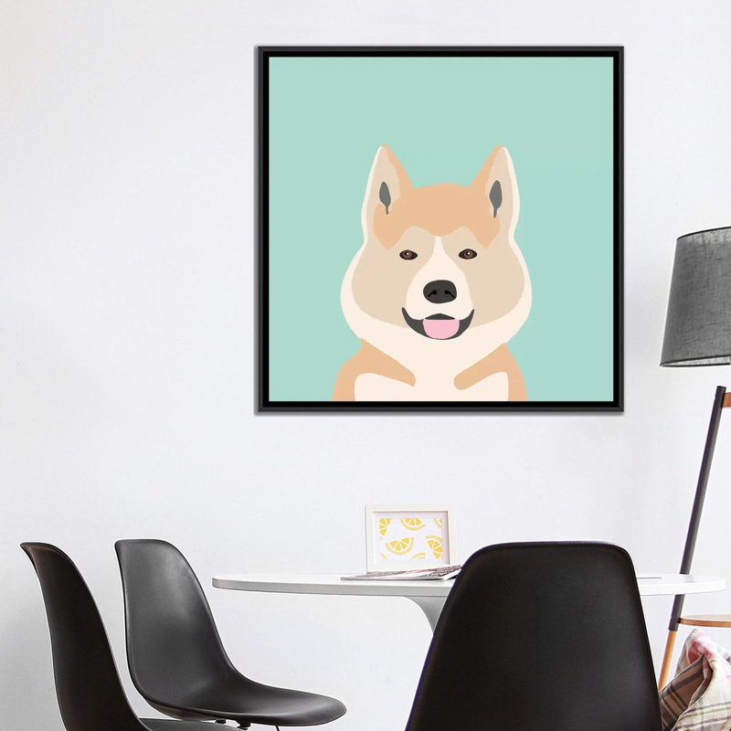 Akita, impression sur toile tendue, H 37 po x l 37 po x P 1,5 po, Toile avec cadre noir, Pas de tapis