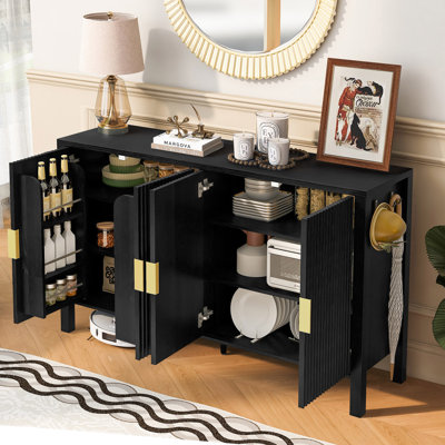 Buffet de 57,5 po avec supports, tablettes réglables et crochets latéraux