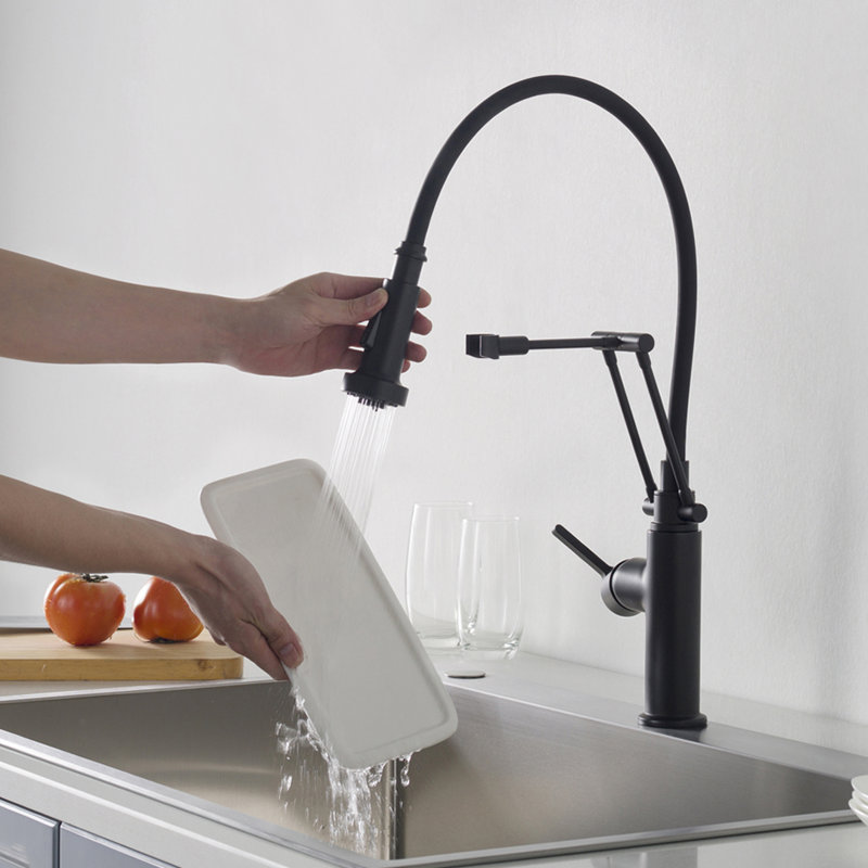 Blossom Matte Black Pull-Down Kitchen Faucet – Solid Brass Body with Dual-Function Sprayer, Matte Black