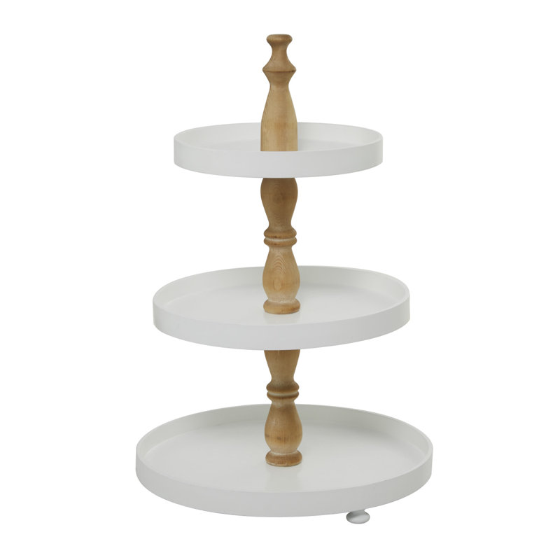 Wood 3 Level Tiered Server with Wood Post, White