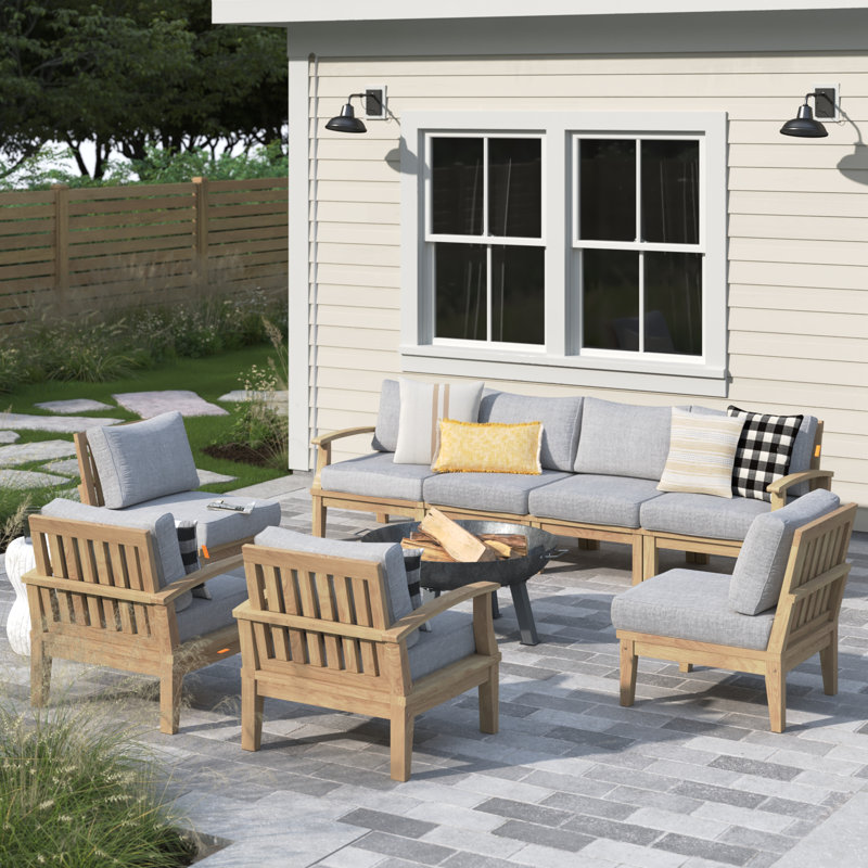 Ensemble de conversation modulaire en teck avec coussins 8 pièces Marina, gris