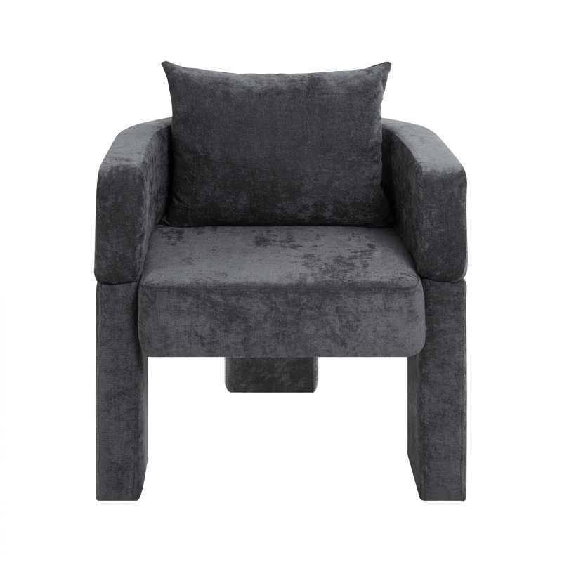 Modern 3-Leg Chenille Accent Chair With Ergonomic Arms & Removable Pillow, Plush Small Space Armchair, Single Sofa Chair For Living Room, Bedroom, Dining Room And Office, Gray