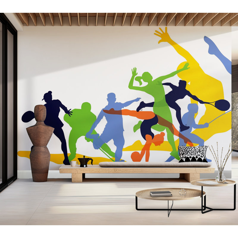 Papier peint de qualité supérieure - Silhouettes de sports dynamiques, L 144 po x l 210 po