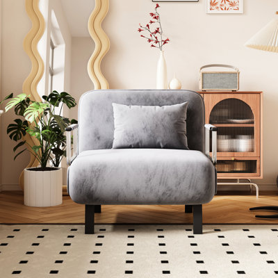 31,5 Bed Tri, réglable avec coussin, structure en métal, revêtement en velours, gris, fauteuil de chambre à coucher, lit convertible gris, dossier, structure, tissu pour le confort du bureau