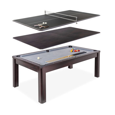 Gosports 3-in-1 Multi Game Pool Table Set Combo with Dining Top, and Table Tennis - Includes Accessories, 8 ft, Dark Oak