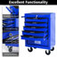 Rolling 6 Steel Tool Storage Box, 20" Black & Blue, Bearing Slides, 4 Universal Wheels, Lockable With Key Blue Chest Wheels  2 Brake , Lockable, Pull Handle For Movement-1559927135