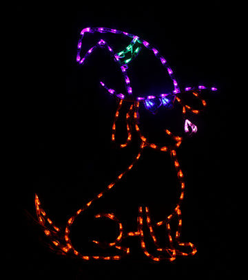 Chien animé avec chapeau de sorcière - Décoration lumineuse d'Halloween