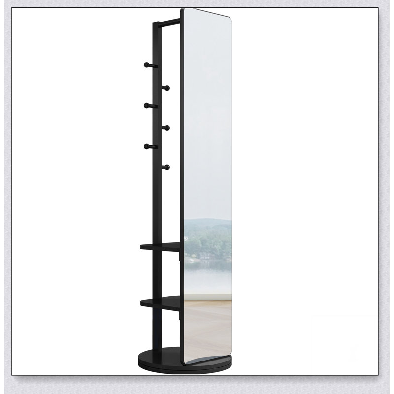 Full-length mirror solid wood + rubber wood + glass, 65.7*17.7in(mirror width:13.7in) Large mirror for viewing the whole body, easy to dress and tidy up and place in the bedroom/living room (Black)