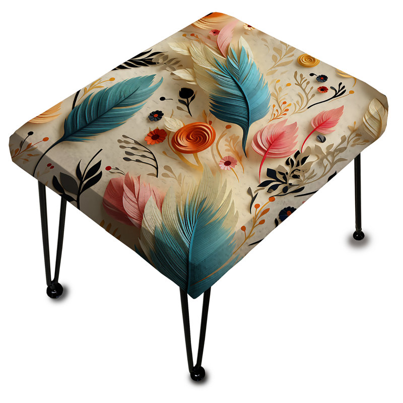Repose-pieds rectangulaire bleu et beige avec fleurs Harmony