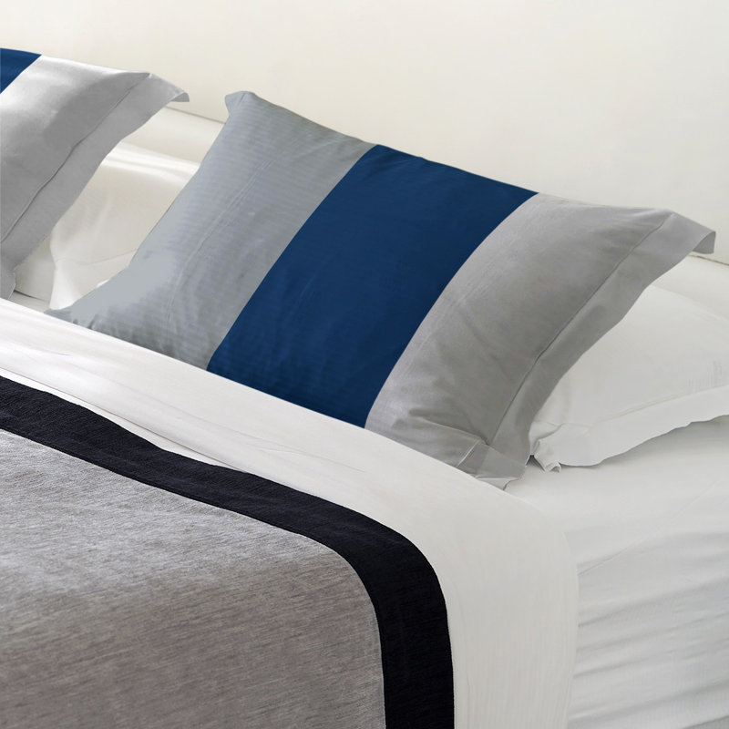 Striped Sham Set, Standard, Light Gray/Blue/White, Microfiber