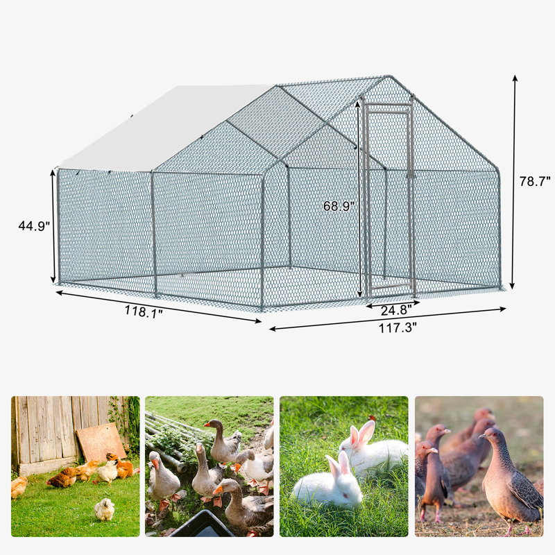 Emmeric Walk In Chicken Run, H 78 po x l 117 po x P 117 po, Argent