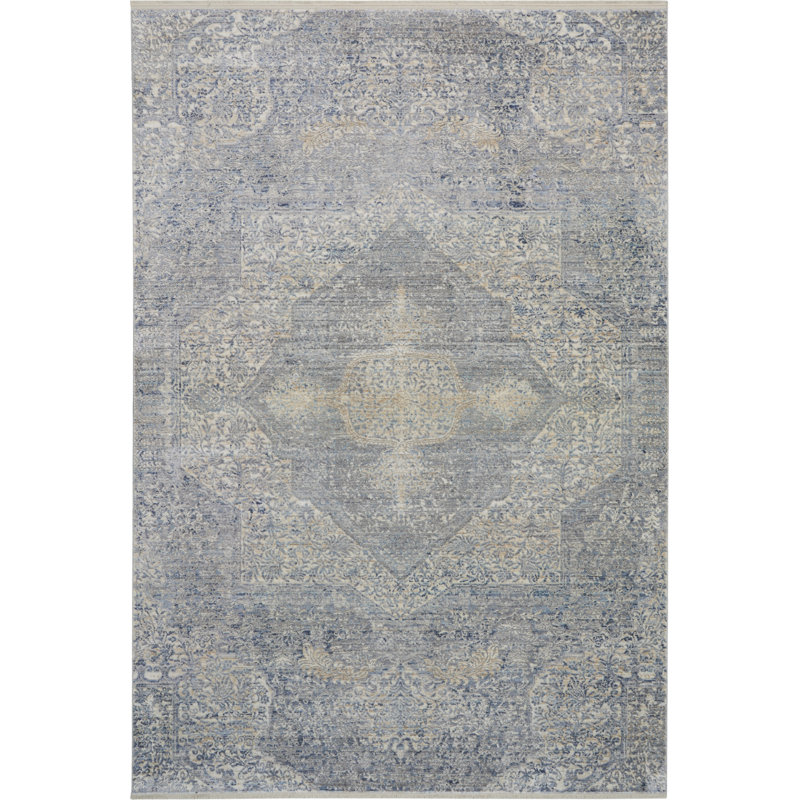 Tapis oriental en polyester tissé à la machine en gris, Rectangle 5 pi 3 po x 7 pi 9 po