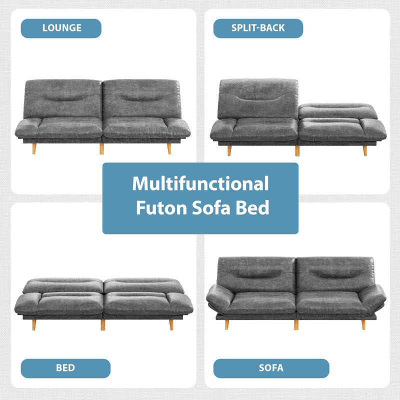 Canapé FUTON avec côtés et dossier réglables, Gris
