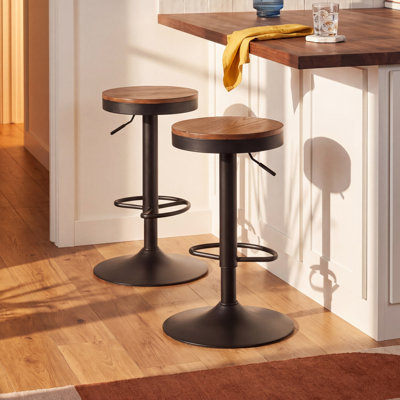 Jaina 15.2" W Solid Wood Swivel Adjustable Height Bar Stool