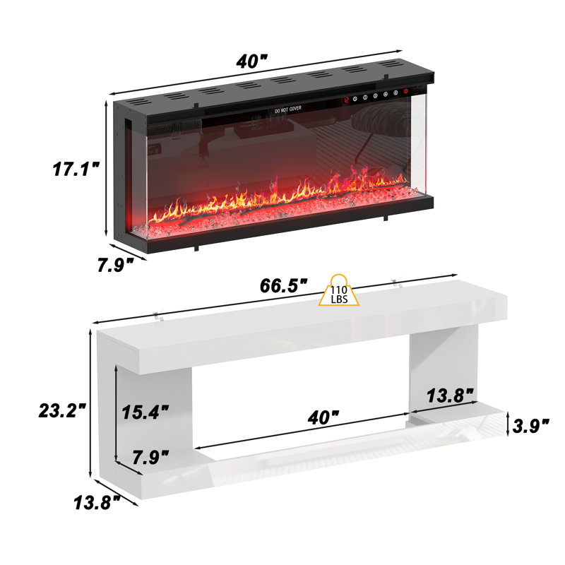 Modern TV Stand With Built-In Electric Fireplace, 66.5" Media Console With LED Lighting For Living Room Entertainment Center