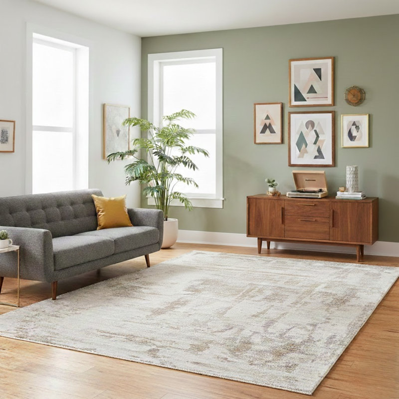 Tapis turc moderne à motif abstrait Seaon Easton de 9 pi x 12 pi avec frange Sealy, Rectangle 8 pi 9 po x 11 pi 9 po