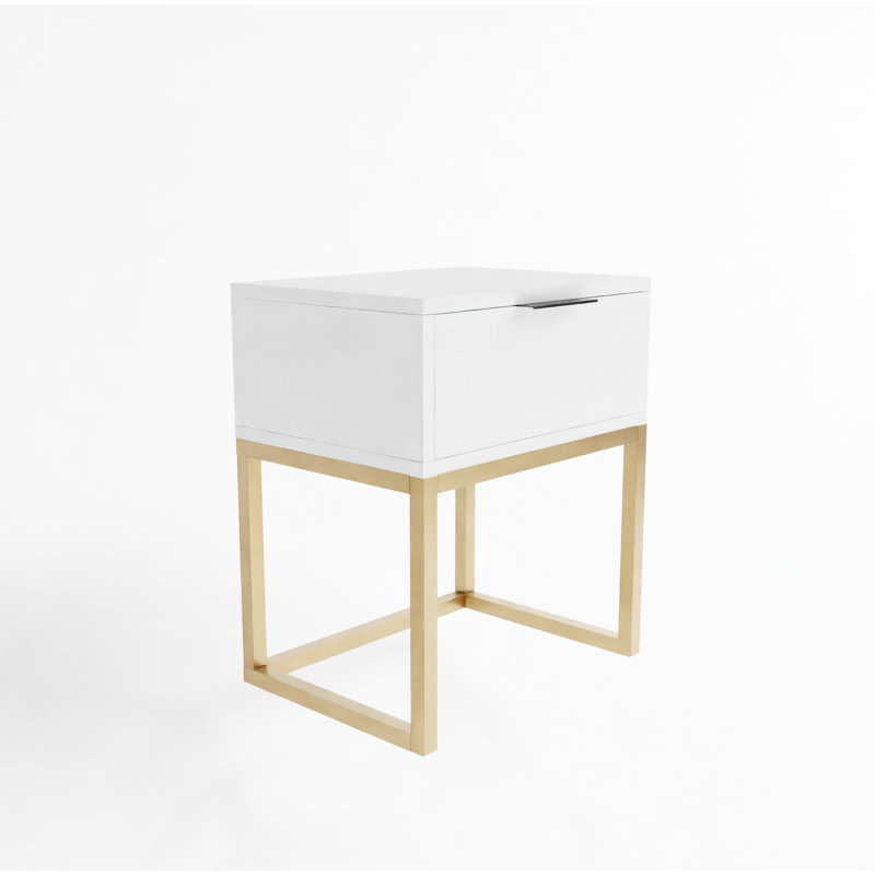 Abbie 40cm W Metal Bedside Table, Matt White, Gold