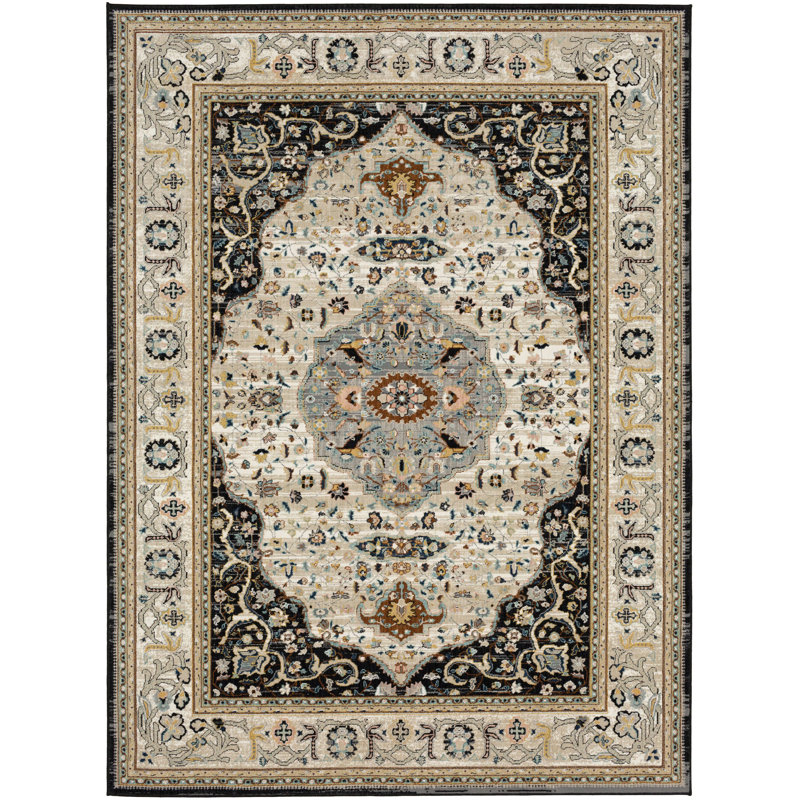 Chronos Black Rectangular Stain-Resistant Area Rug