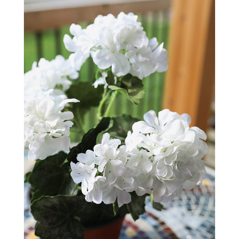 Red Artificial Geranium Bush 15", White