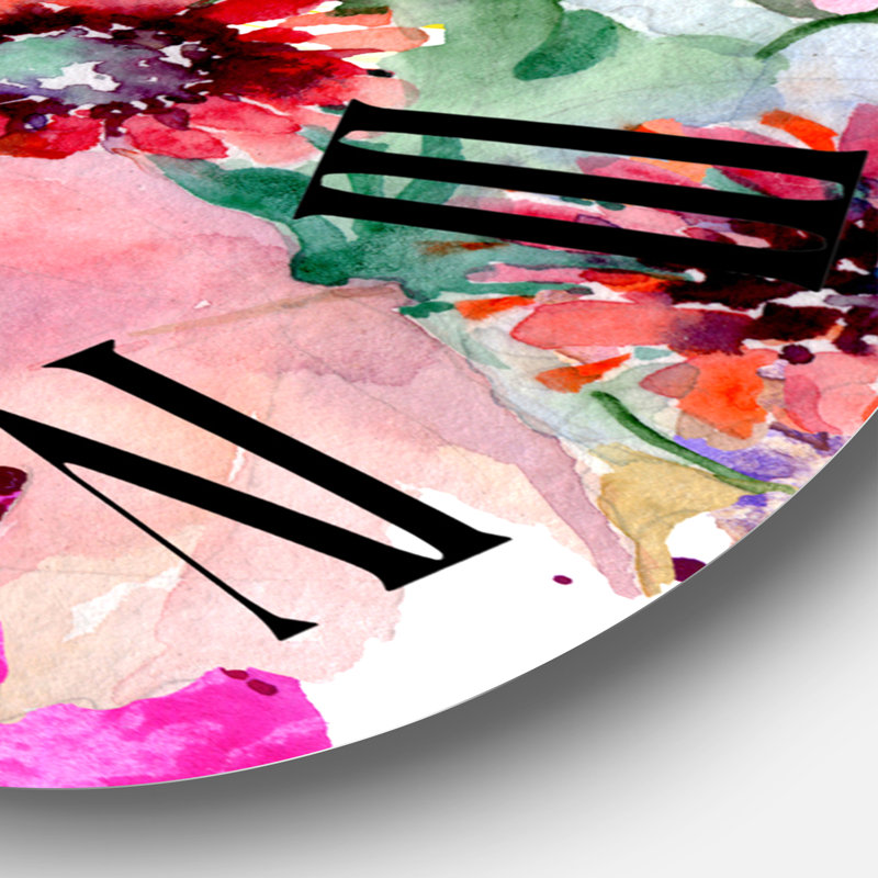 Vibrant Wild Spring Leaves and Wildflowers VII - Horloge murale moderne, Surdimensionné