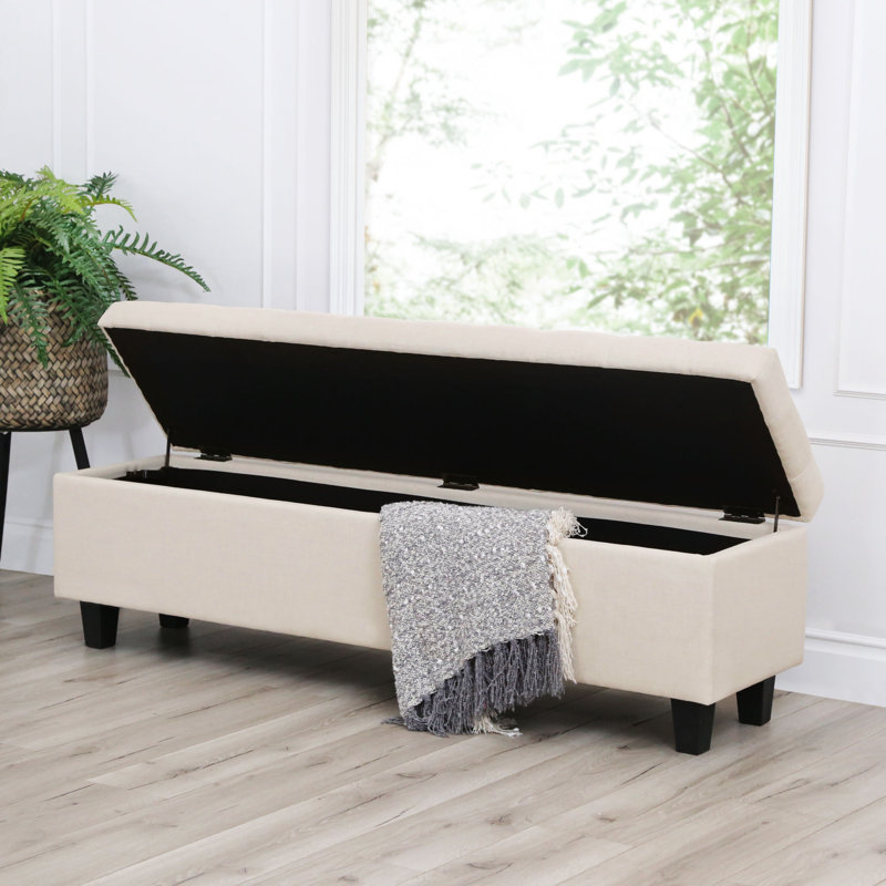 Belvilus Polyester Upholstered Storage Bench, Ivory 