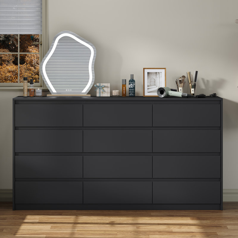 Teasley 12-Drawer Dresser,63" W Double Dresser for Bedroom, Black