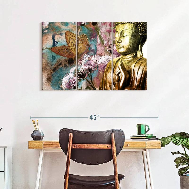 «Butterfly And Buddha», reproduction sur toile, H 24 po x l 38 po x 1,25 po
