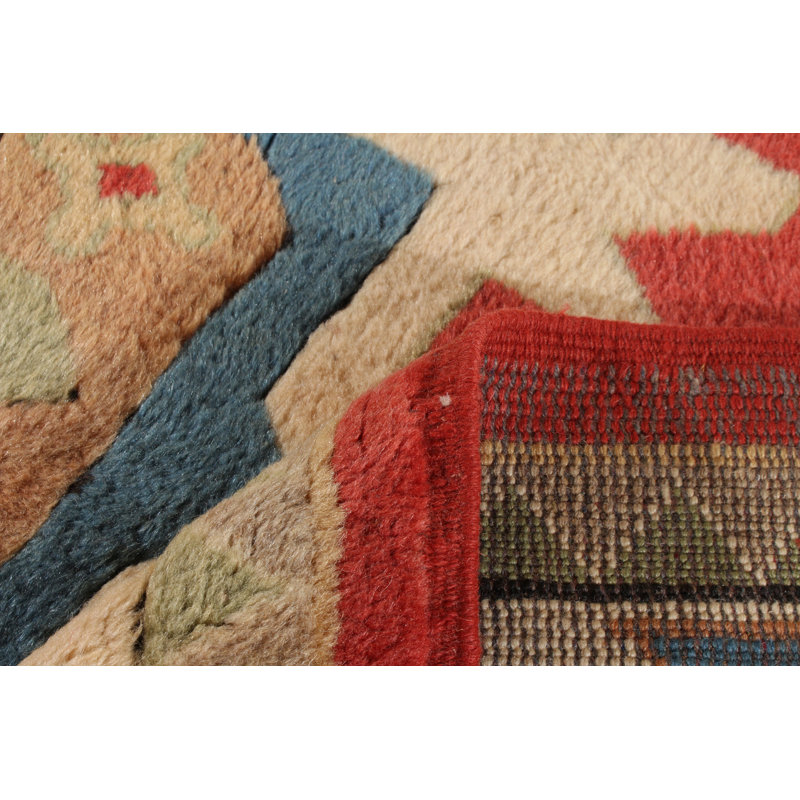 Tapis décoratif en laine rouge de conception unique 5 pi 5 po X 7 pi 8 po noué à la main New Age
