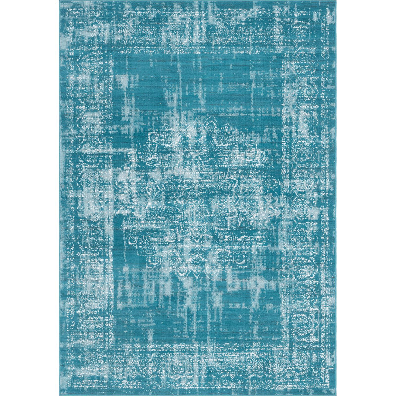 Tapis bleu sarcelle Dota, Rectangle 7 pi 1 po x 10 pi