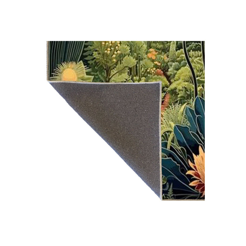 Green Forest Geometric and Botanical Animal Patterned Decorative Washable Rug, Square 3'3" Rug Pad Included
