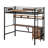 Loft Bed Twin Size With L-Shaped Desk, Charging Station, Twin Metal Loft Bed Frame With Fabric Drawers & Shelve,  Safety Guardrail, No Box Spring Needed, Brown