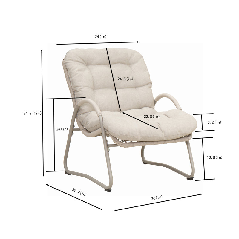 Ensemble de conversation de patio 3 pièces avec fauteuil en corde, repose-pieds et table d'appoint, ensemble de conversation extérieur, corde tissée beige