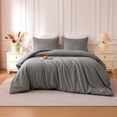 Sleep Zone Diamond Grid Flower Craft Duvet Cover Set Dark Grey Grid King