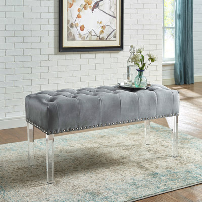Banc capitonné - siège rembourré en tissu de velours, pieds en acrylique