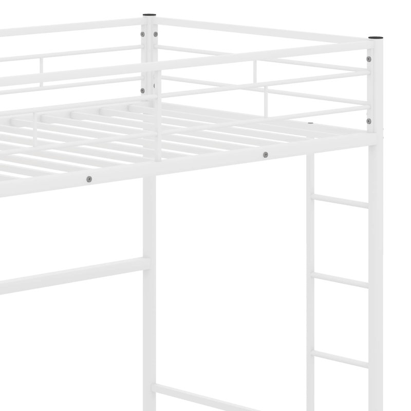 Twin Metal Loft Bed With Desk, Ladder And Guardrails, White