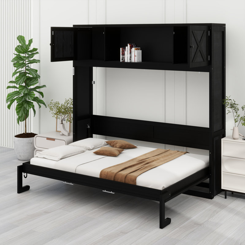 Lit escamotable avec armoires de rangement, Noir
