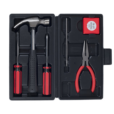 Stalwart 6PC Household Tools Set with Hammer, Red