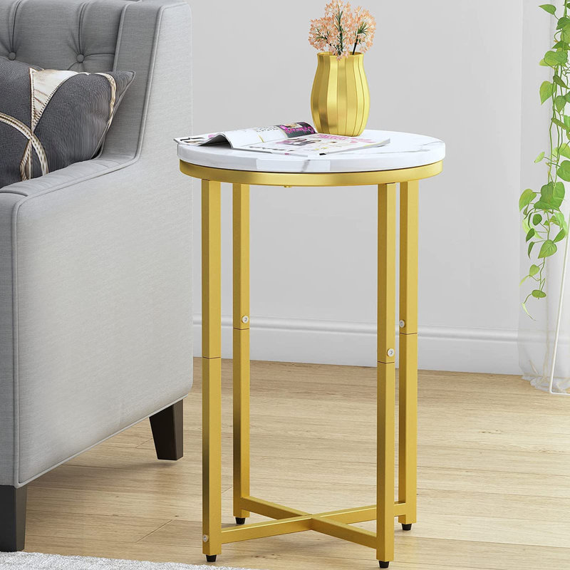 Faux Marble Side Table Set Of 2, Gold