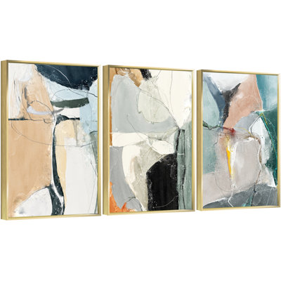 Abstrait aluminium encadré, ensemble de 3 reproductions d'art encadrées sur toile 3