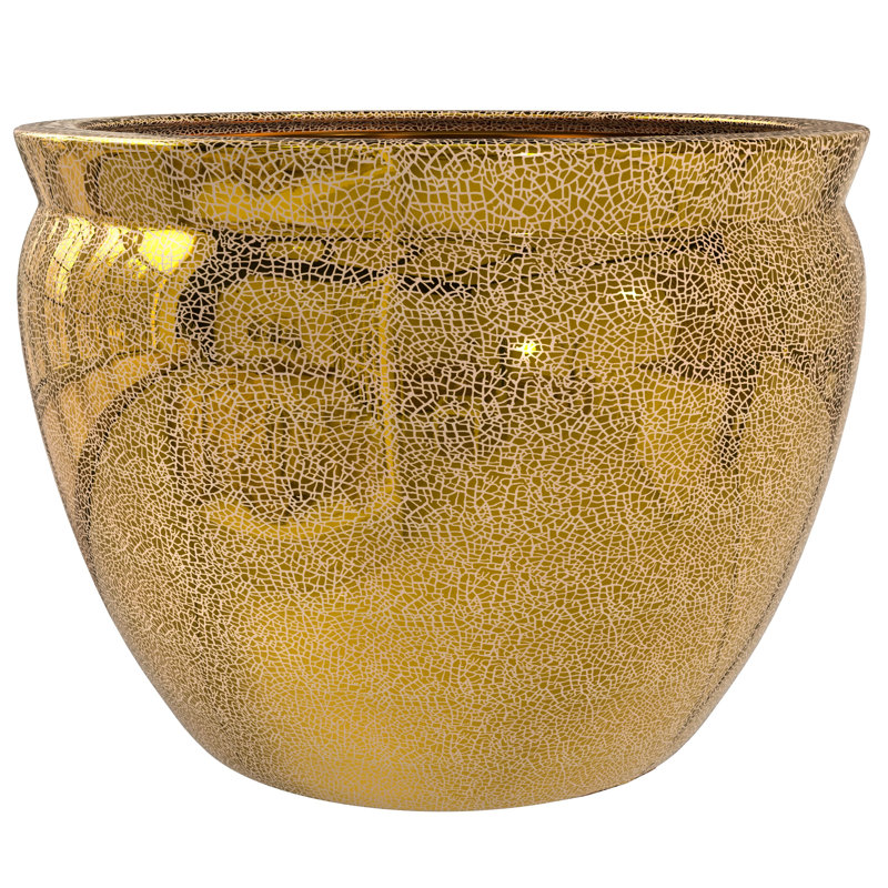 14" Sky Blue Fishbowl, Gold, 10.5" H X 14.5" W X 14.5" D