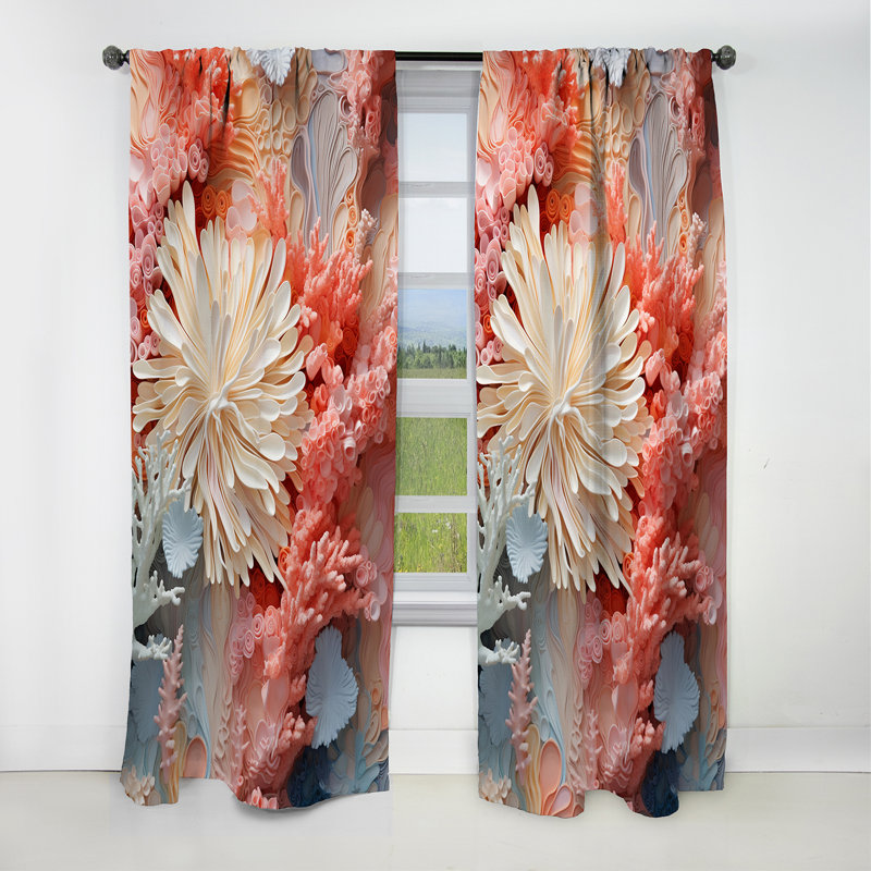 Rideau occultant rose et blanc Coastal Coral Collage IV - Coastal Coral, L 52 po x L 63 po