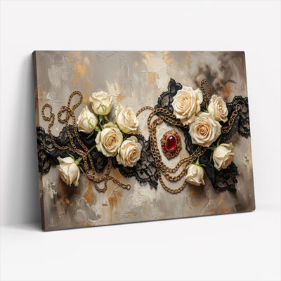«Gallery Wrap», art mural sur toile pour le salon, la chambre à coucher, le bureau ou le vestibule - décoration murale décorative avec dentelle roses