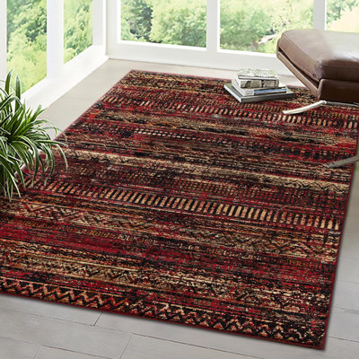 Blakely Geometric Area Rug in Burgundy/Brown/Black