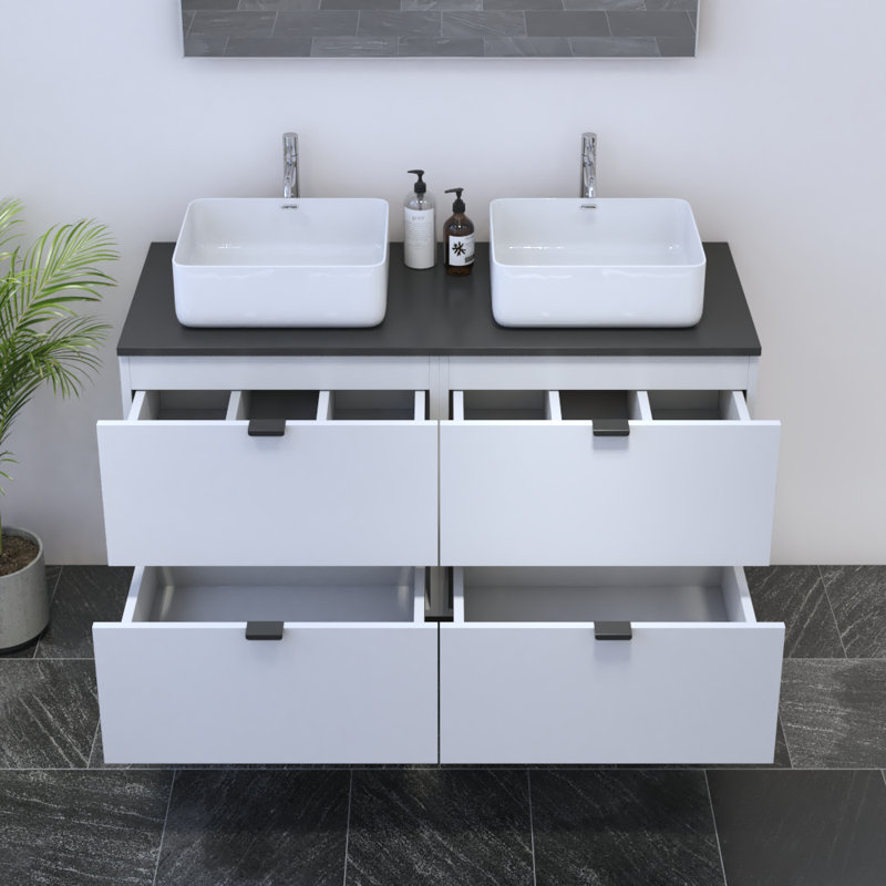 Meuble-lavabo double 47,2 po avec plateau en bois manufacturé Kareema, Noir