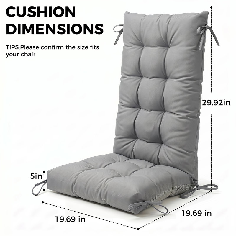 Coussin de siège / dossier Adirondack pour l'extérieur / intérieur 5 po avec attaches, Gris