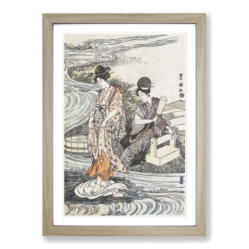 Washing Linen by Utagawa Toyokuni - Picture Frame Painting Print, 36cm H x 27cm W x 2cm D, Oak Framed